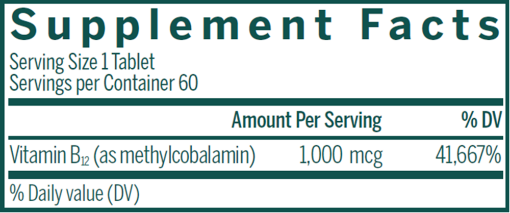 Active Chewable B12 Supplement Facts Label
