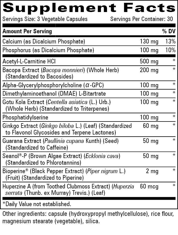 Memories with Seanol-P® Supplement Facts Label