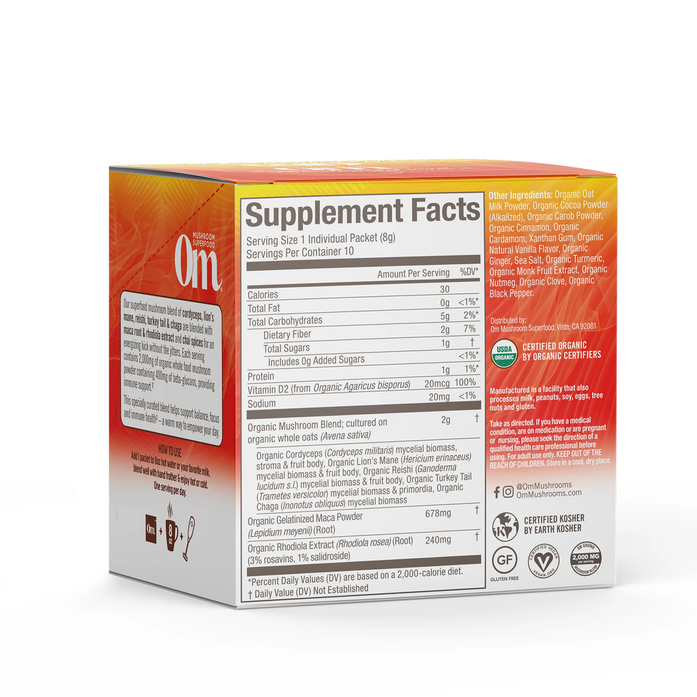 Mushroom Morning Energy Supplement Facts Label