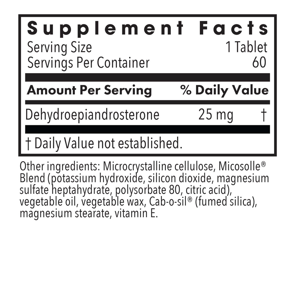 DHEA 25 mg Supplement Facts Label