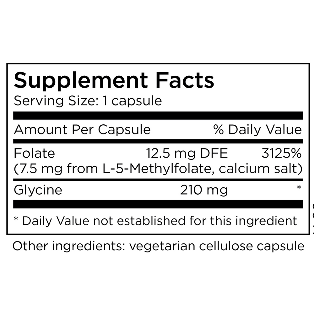L-Methylfolate 7.5 mg Supplement Facts Label