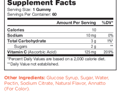 Vitamin C Gummies Supplement Facts Label