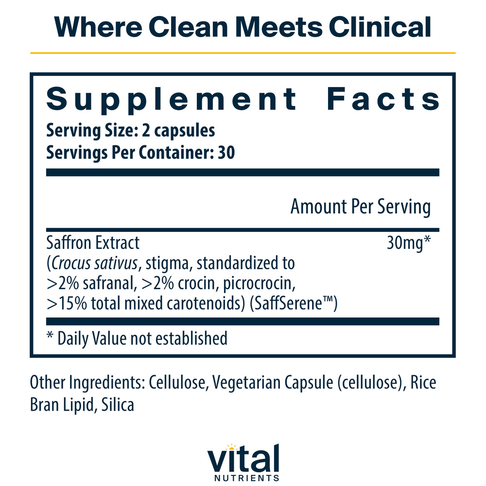 Saffron Extract Supplement Facts Label