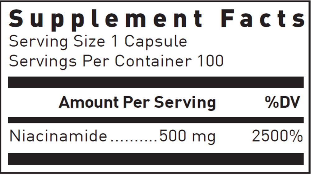 Niacinamide 500mg Supplement Facts Label