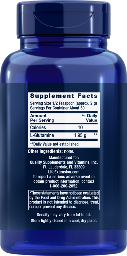 L-Glutamine Powder Supplement Facts Label