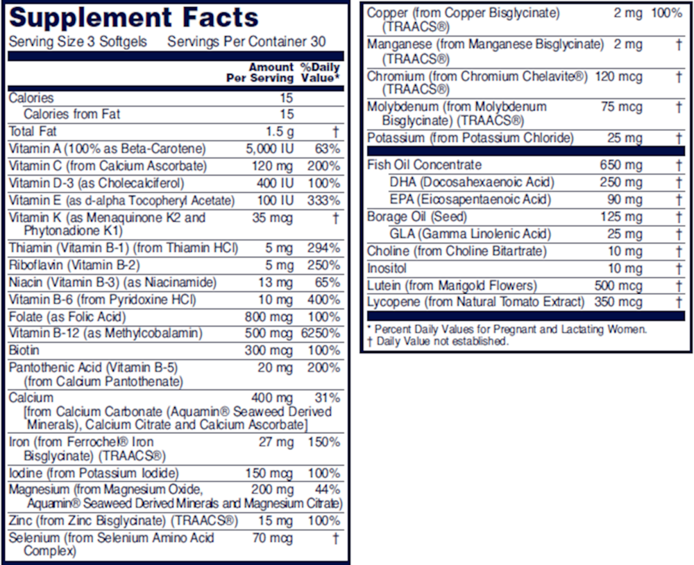 Pre-Natal Multivitamin with DHA Supplement Facts Label