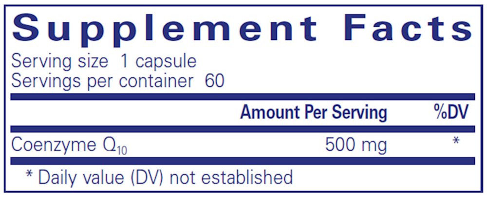CoQ10 500 Mg. 60's Supplement Facts Label