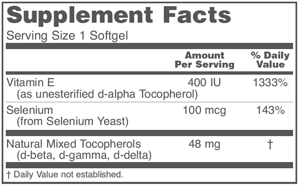 E-400 Supplement Facts Label