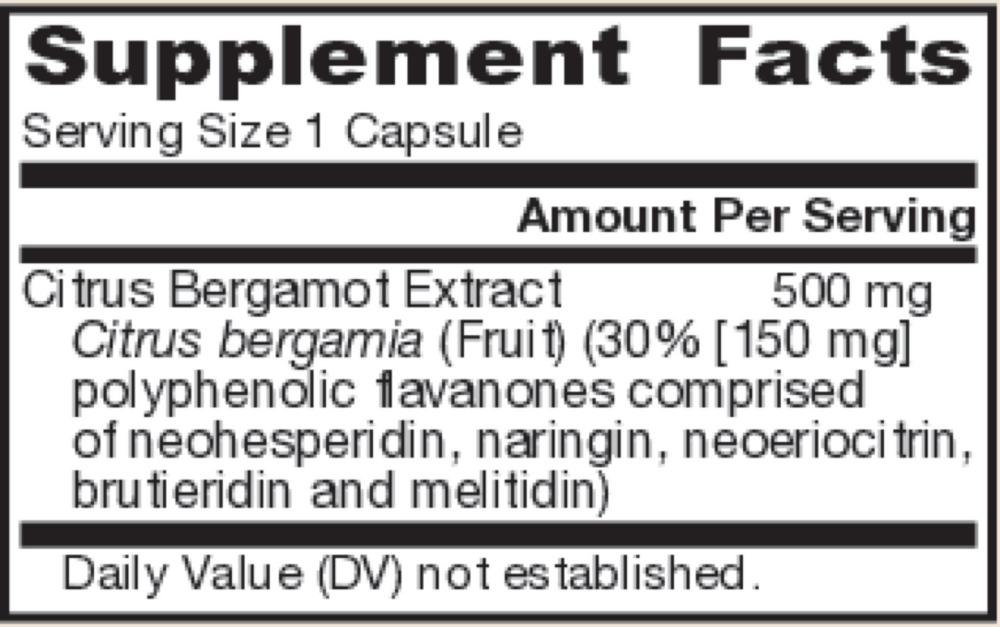 Citrus Bergamot 60 Count Supplement Facts Label