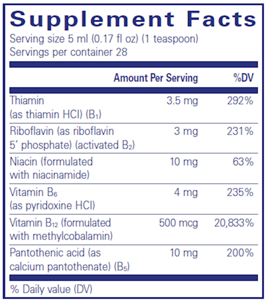 B-Complex Liquid 140 ml Supplement Facts Label