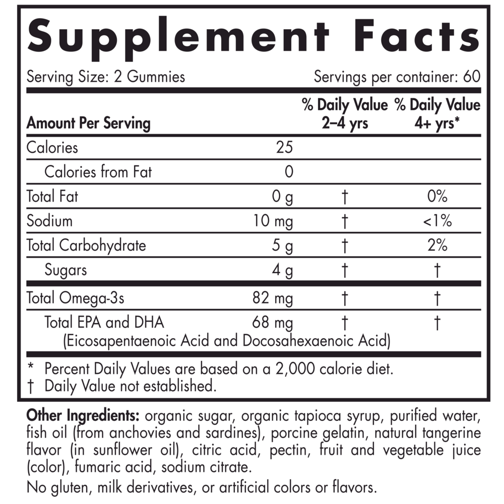 Nordic Omega-3 Gummies Tangerine Supplement Facts Label