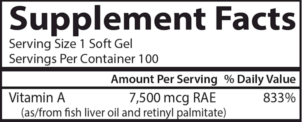 Vitamin A with Pectin Supplement Facts Label