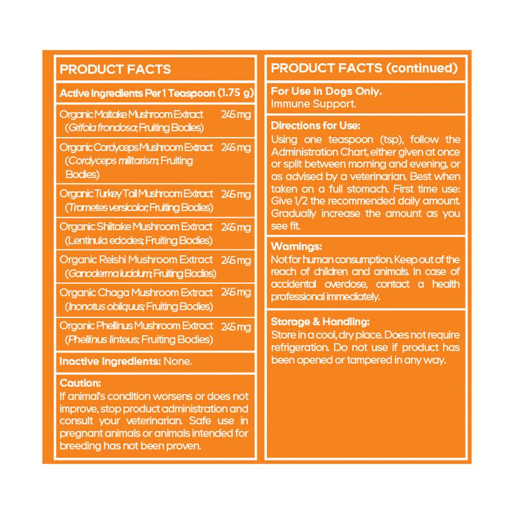 DNA PET Happy Immunity Supplement Facts Label