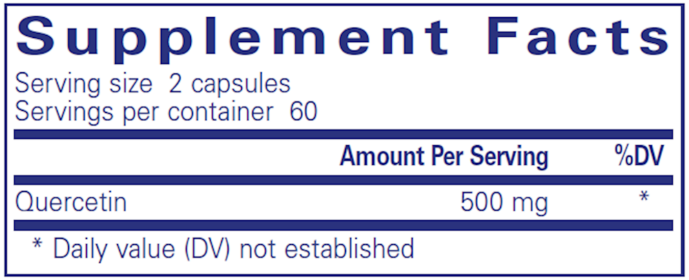 Quercetin 60 Count Supplement Facts Label