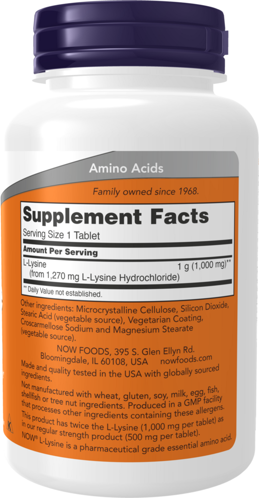 L-Lysine 1000 mg Supplement Facts Label