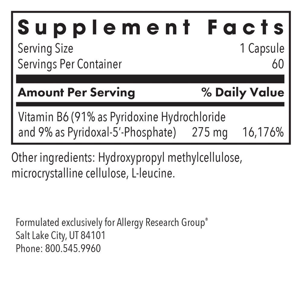 Pyridoxine P5P Supplement Facts Label
