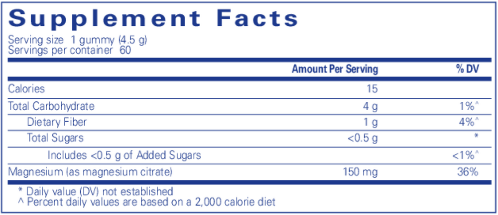 Magnesium Gummy Supplement Facts Label