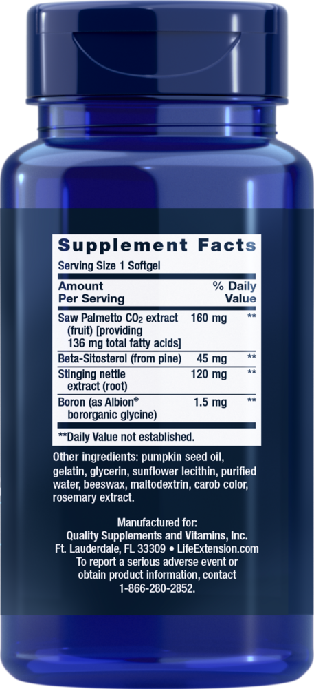 PalmettoGuard® Saw Palmetto, Nettle Root and Beta-Sitosterol Supplement Facts Label