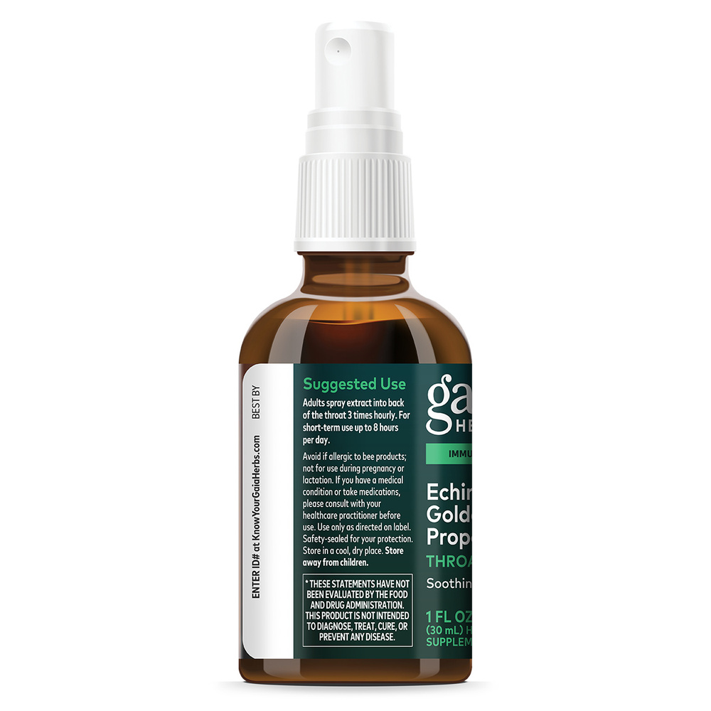 Echinacea Goldenseal Propolis Throat Spray Supplement Facts Label