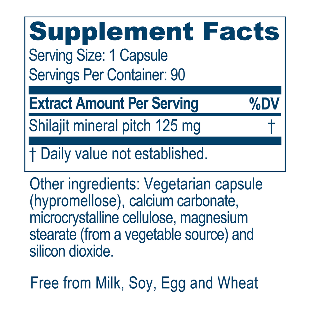 Shilajeet Mumiyo Supplement Facts Label