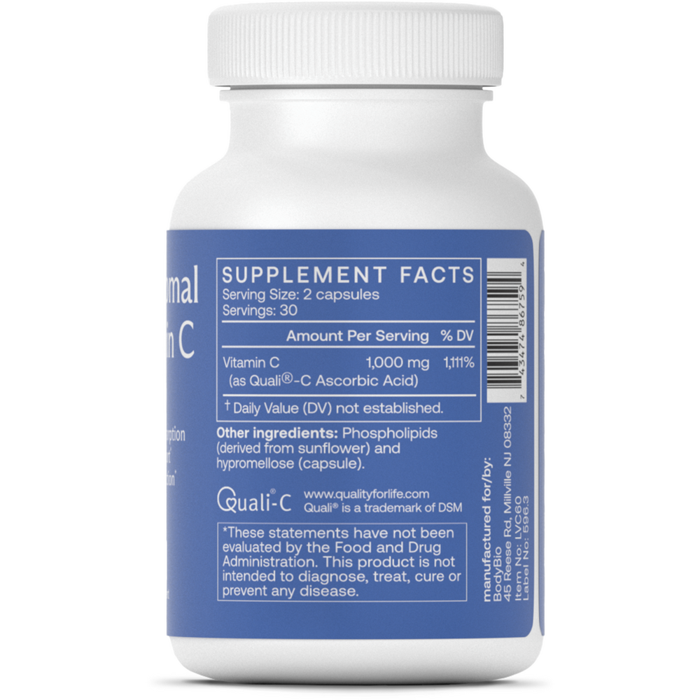 Liposomal Vitamin C Supplement Facts Label