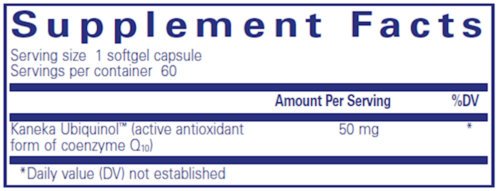 Ubiquinol-QH 50 Mg Supplement Facts Label