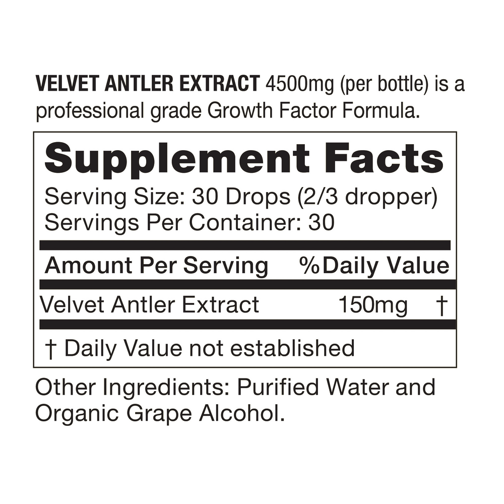 VAE 4500 (Velvet Antler Extract) Supplement Facts Label