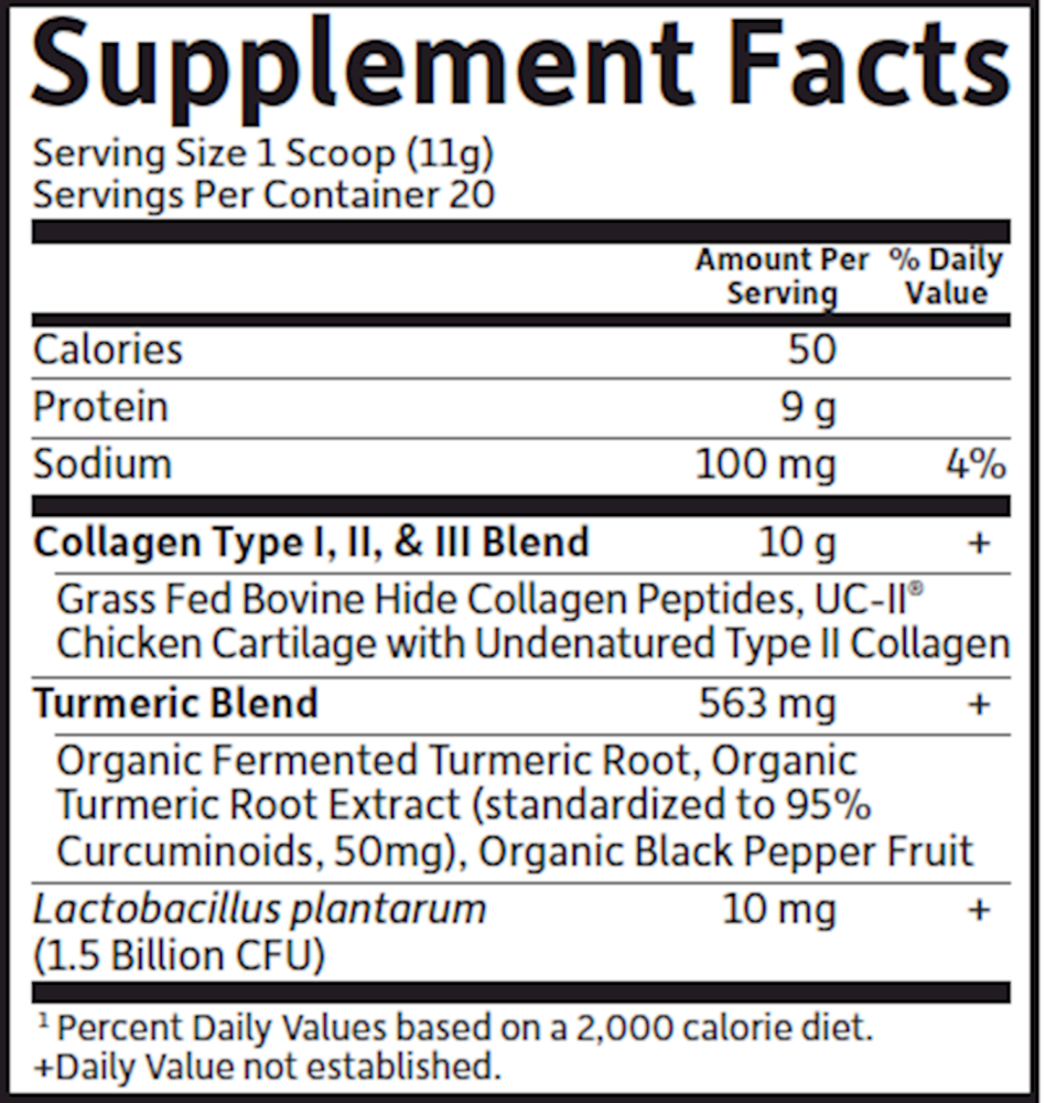 Multi Source Collagen Turmeric Apple Cinnamon Supplement Facts Label