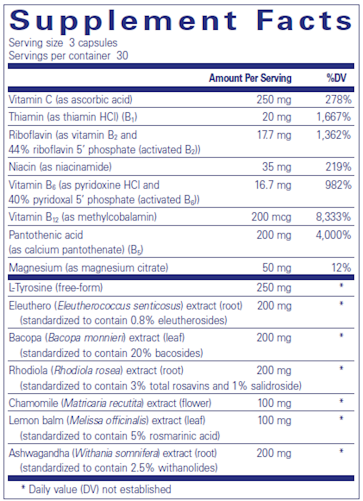 Daily Stress Formula 180 Count Supplement Facts Label