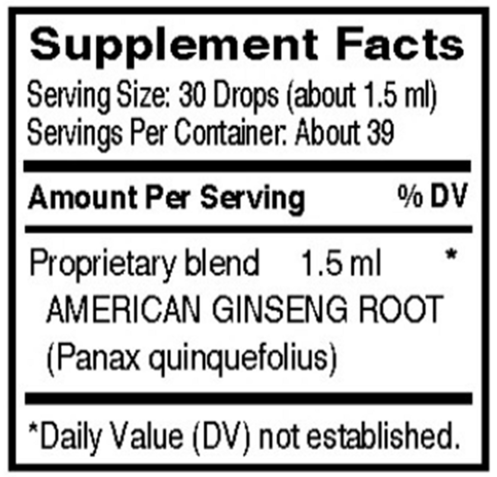 American Ginseng Supplement Facts Label