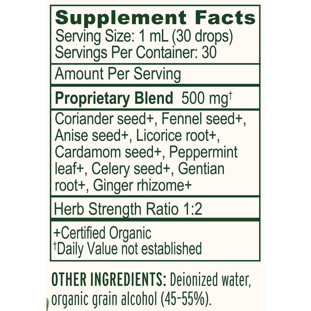 Easy Digest Organic Supplement Facts Label