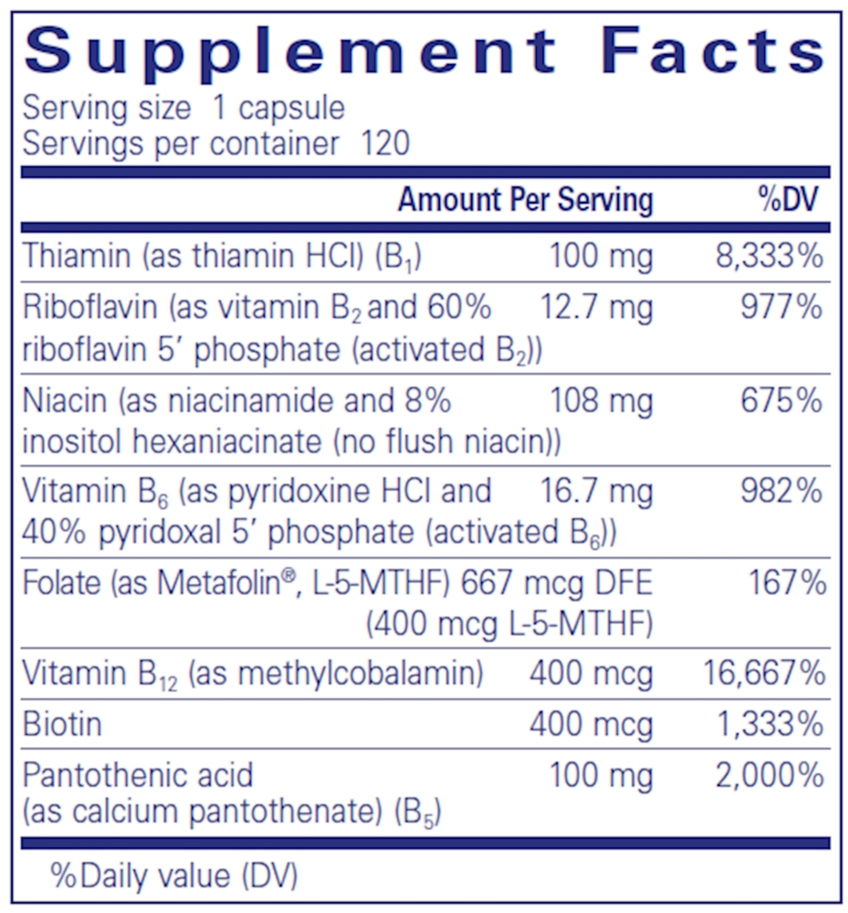 B-Complex Plus Supplement Facts Label