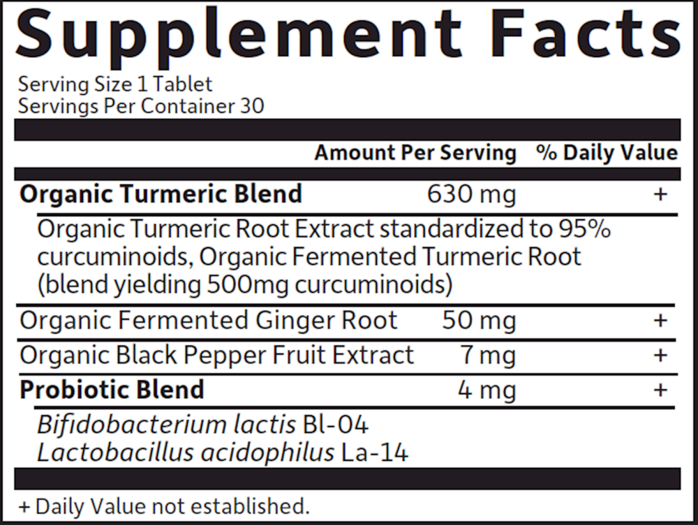 Maximum Strength Turmeric Supplement Facts Label