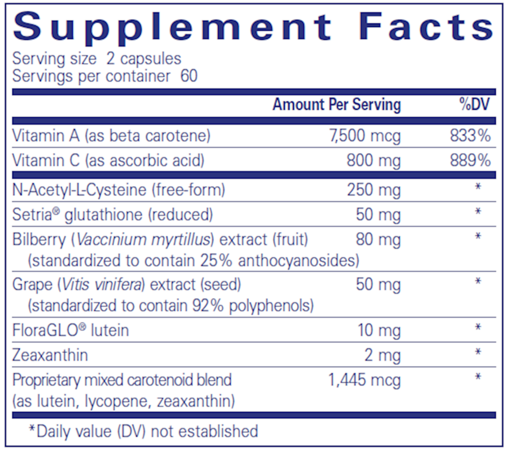 Macular Support Formula* 120 Count Supplement Facts Label