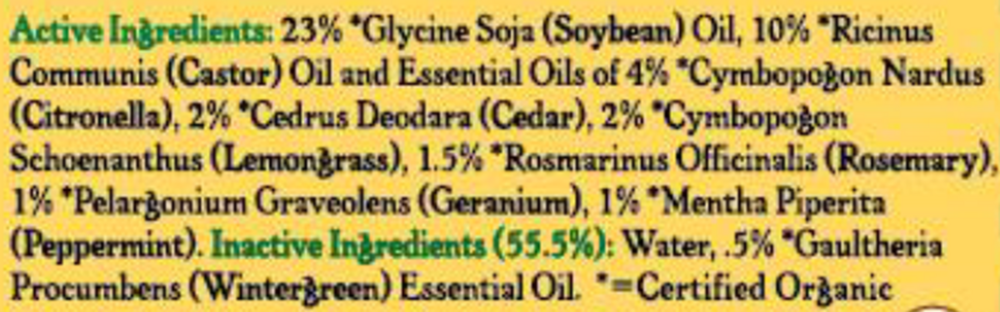 Anti Bug Shake & Spray Supplement Facts Label