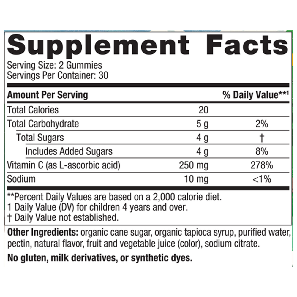 Kids Vitamin C Gummies Supplement Facts Label