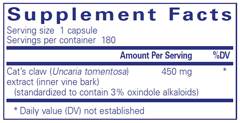 Cat's Claw Supplement Facts Label