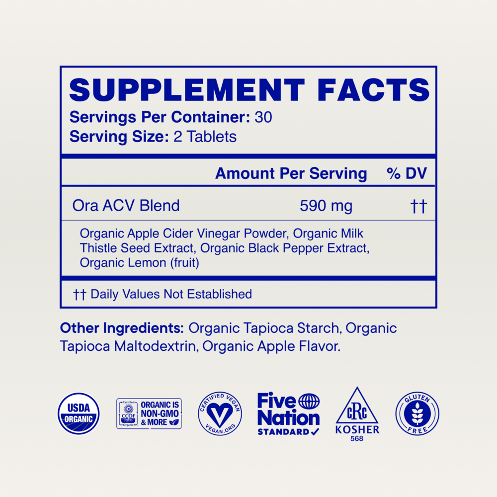 Appley Ever After: Organic Apple Cider Vinegar Tablets Supplement Facts Label