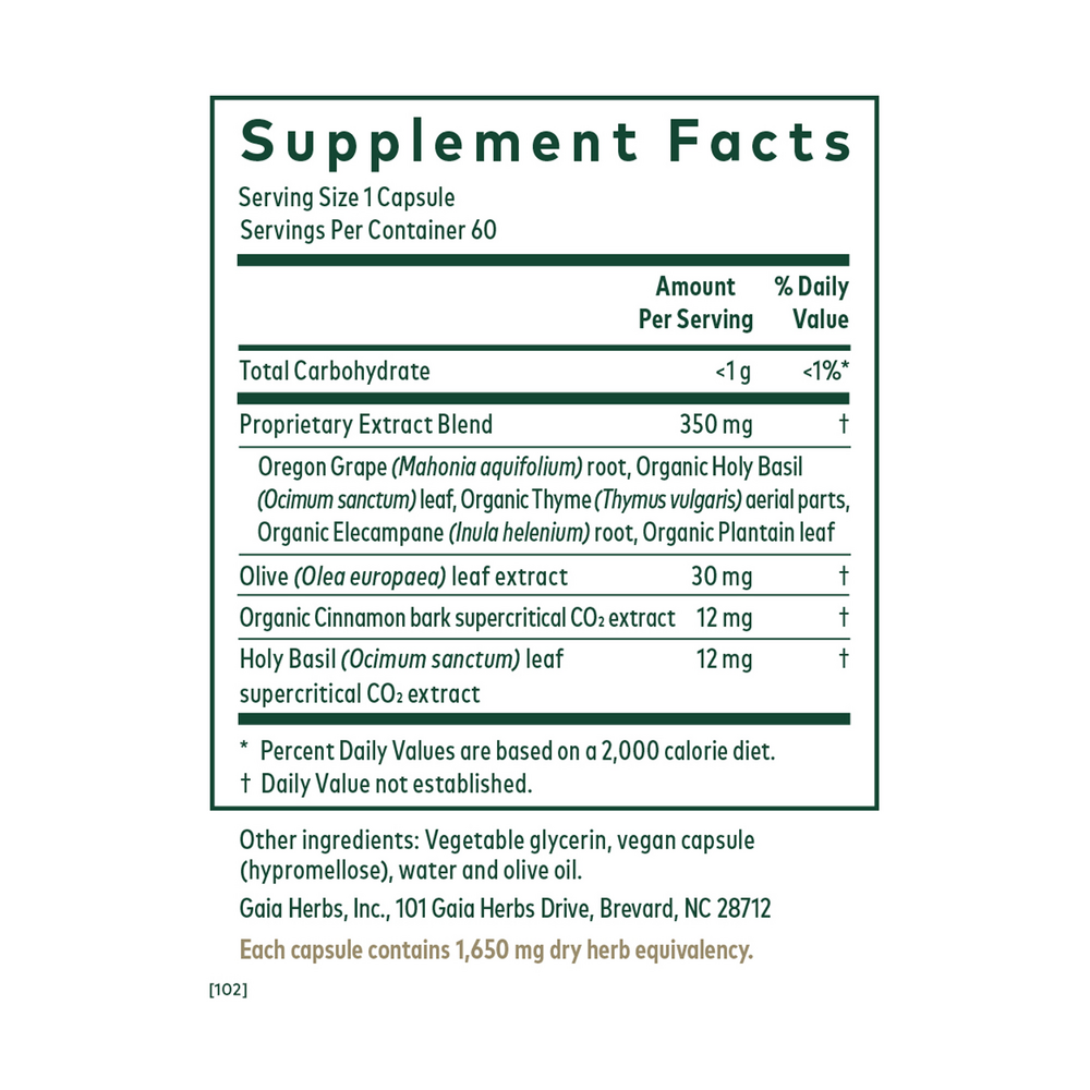 Intestinal Fungal Balance Supplement Facts Label