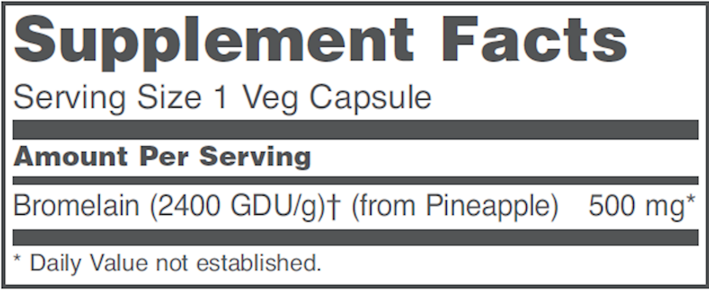 Bromelain 2400 GDU/g 500 mg Supplement Facts Label