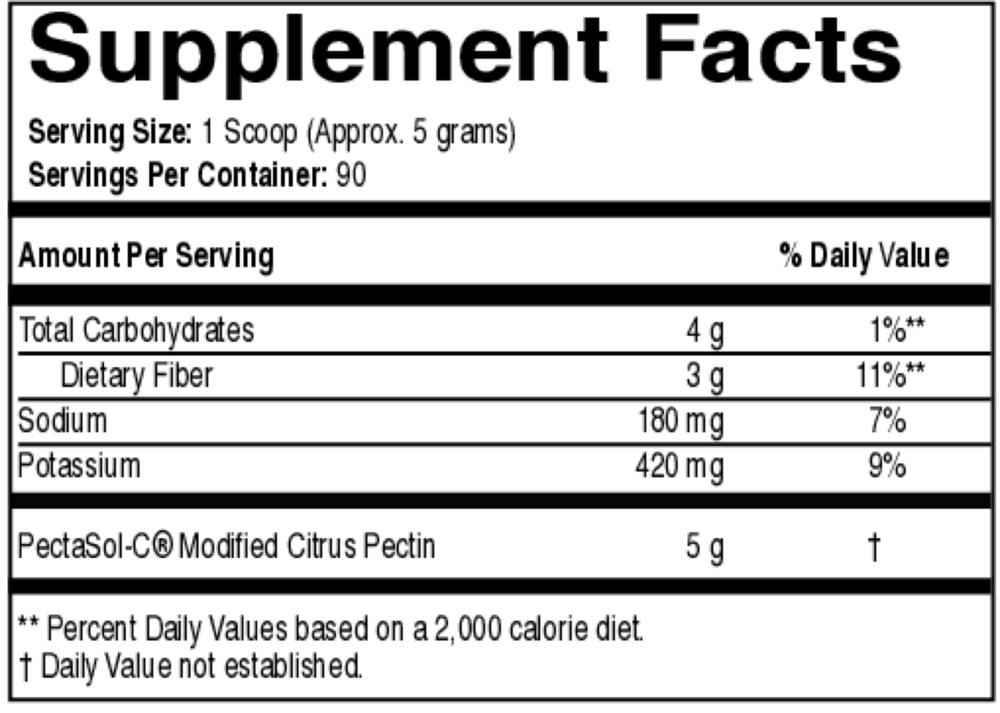 PectaSol-C Powder Supplement Facts Label