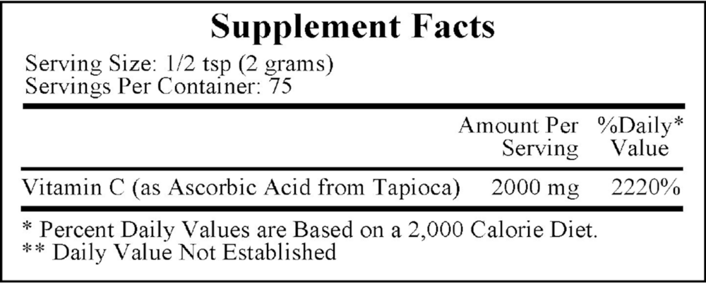 Vitamin C from Tapioca Supplement Facts Label