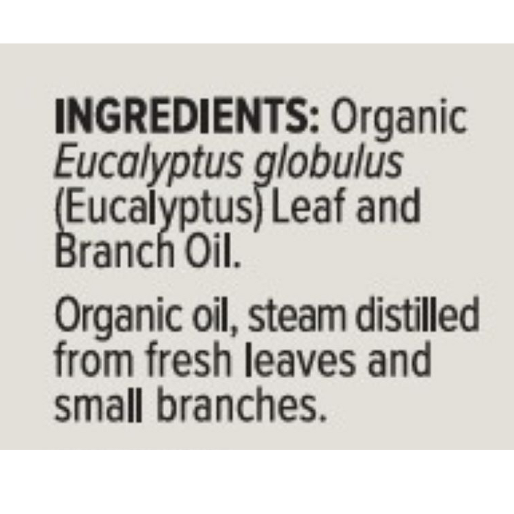 Organic Eucalyptus Essential Oil Supplement Facts Label