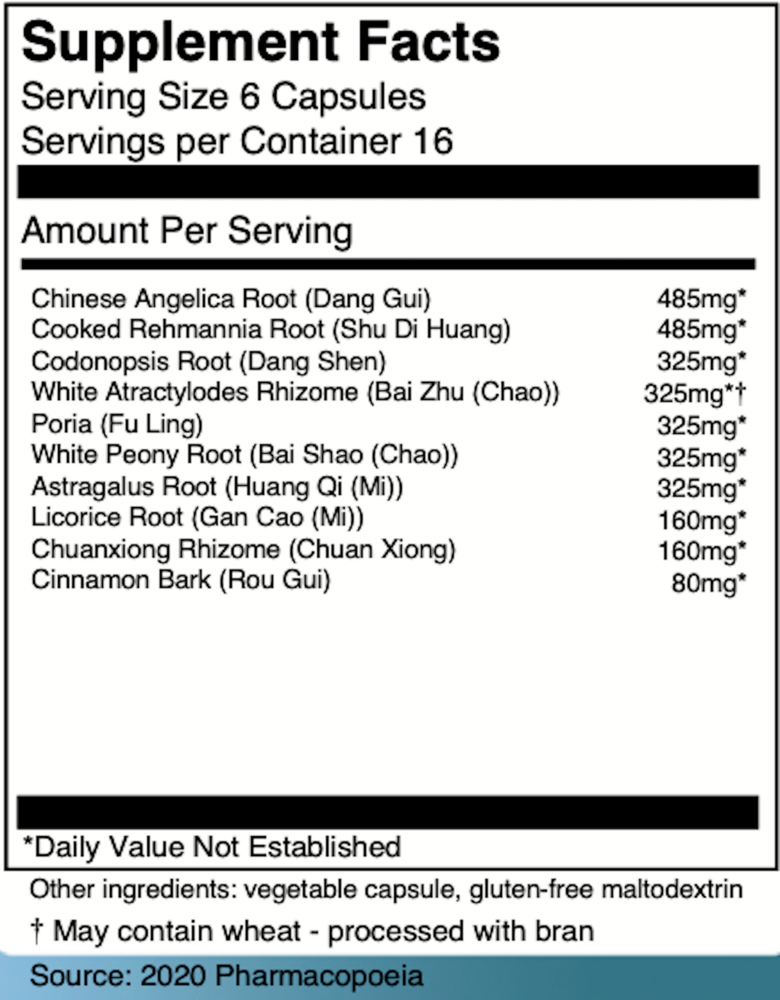 Shi Quan Da Bu Tang Supplement Facts Label