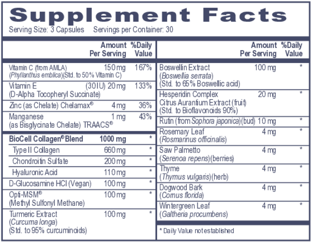 Collagen Complex Supplement Facts Label
