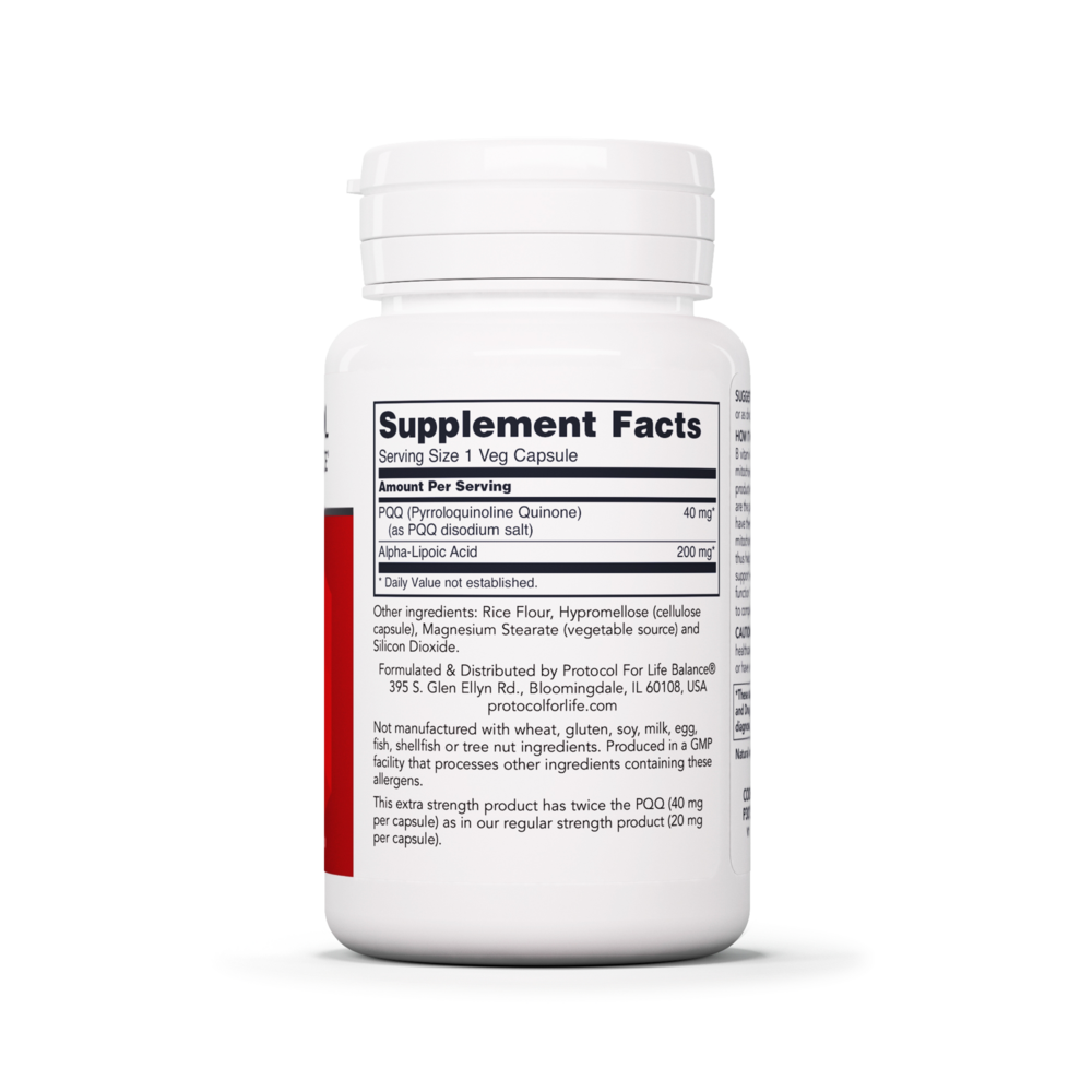 PQQ 40mg Extra Strength Supplement Facts Label