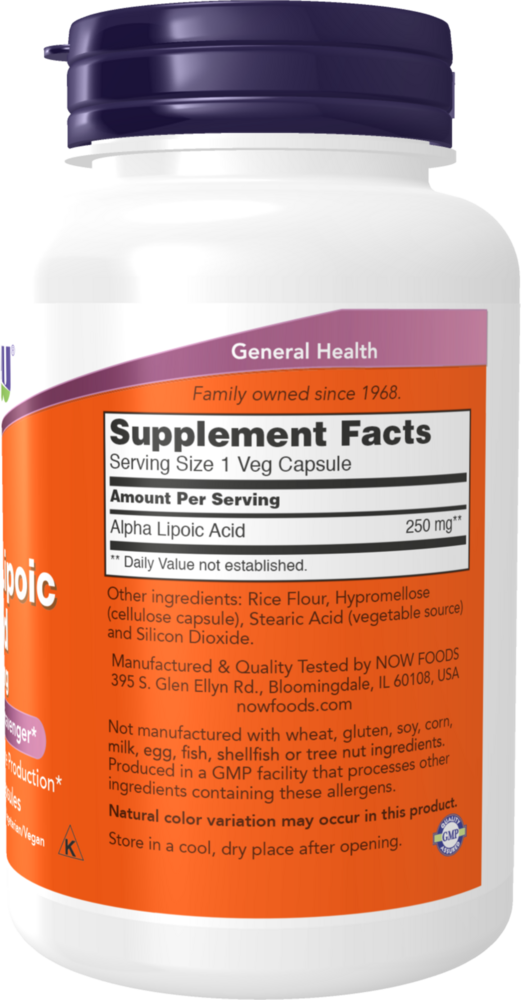 Alpha Lipoic Acid 250 mg Supplement Facts Label