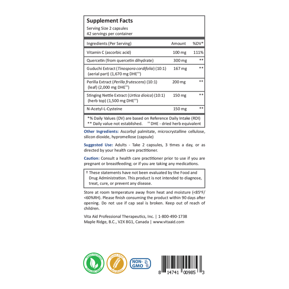 Histalief Supplement Facts Label
