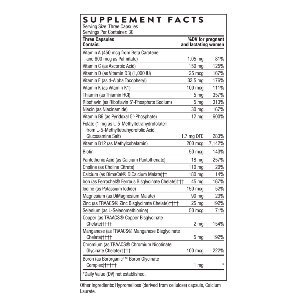Basic Prenatal Supplement Facts Label