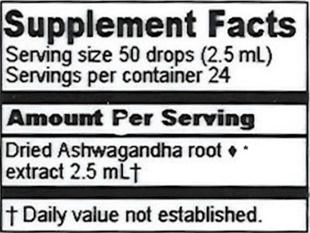 Ashwagandha Extract Supplement Facts Label